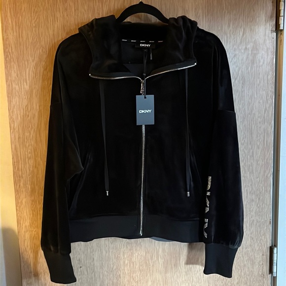 NWT DKNY Black Velvet Hoodie/ L - Picture 1 of 2